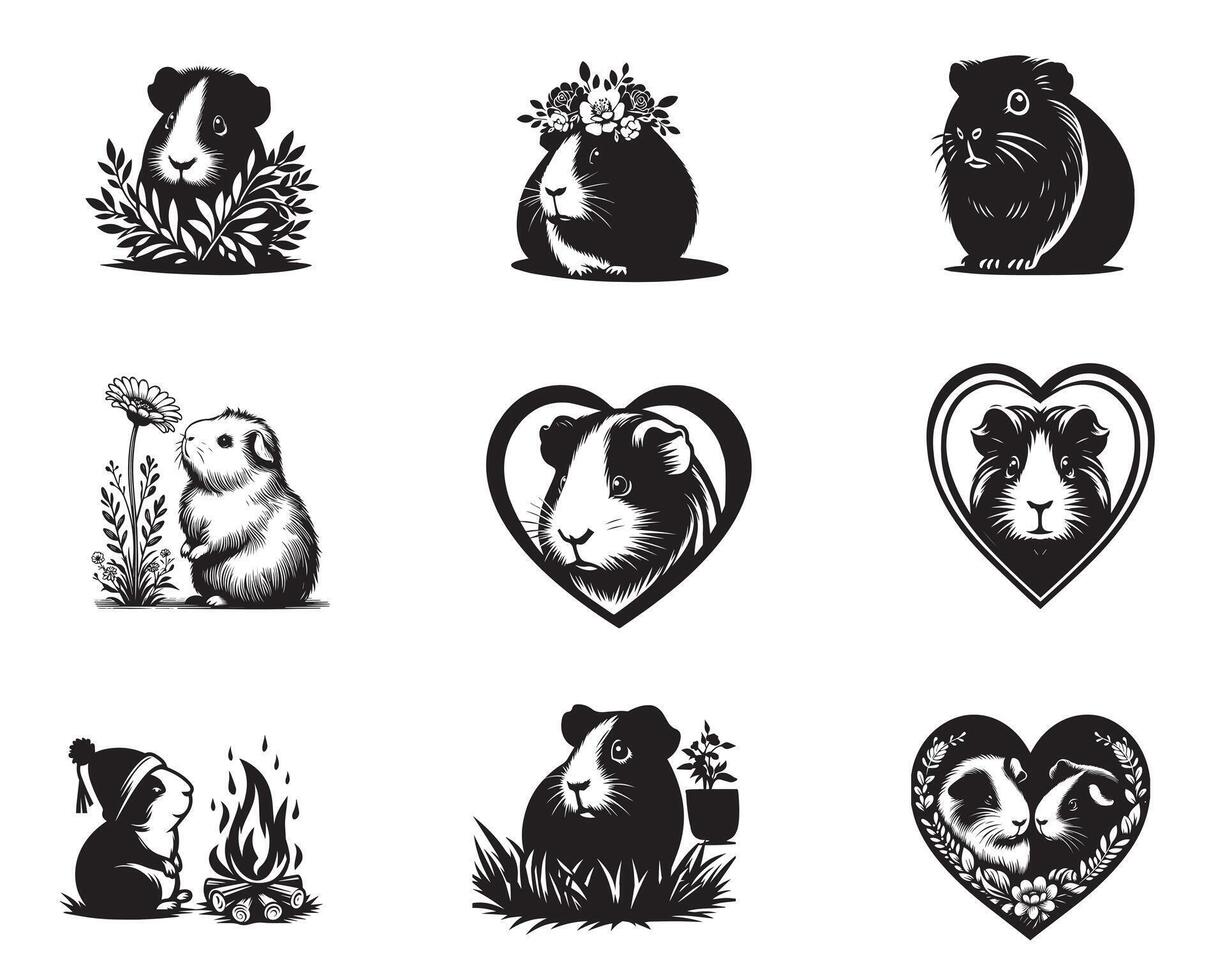 Collection of Guinea pig ClipArt Design and Guinea pig illustration in black and white vector