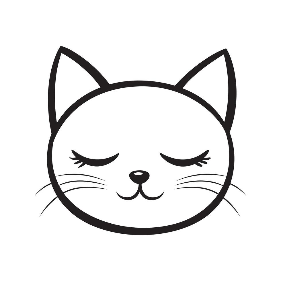 Happy Cat Face Line Art Design vector