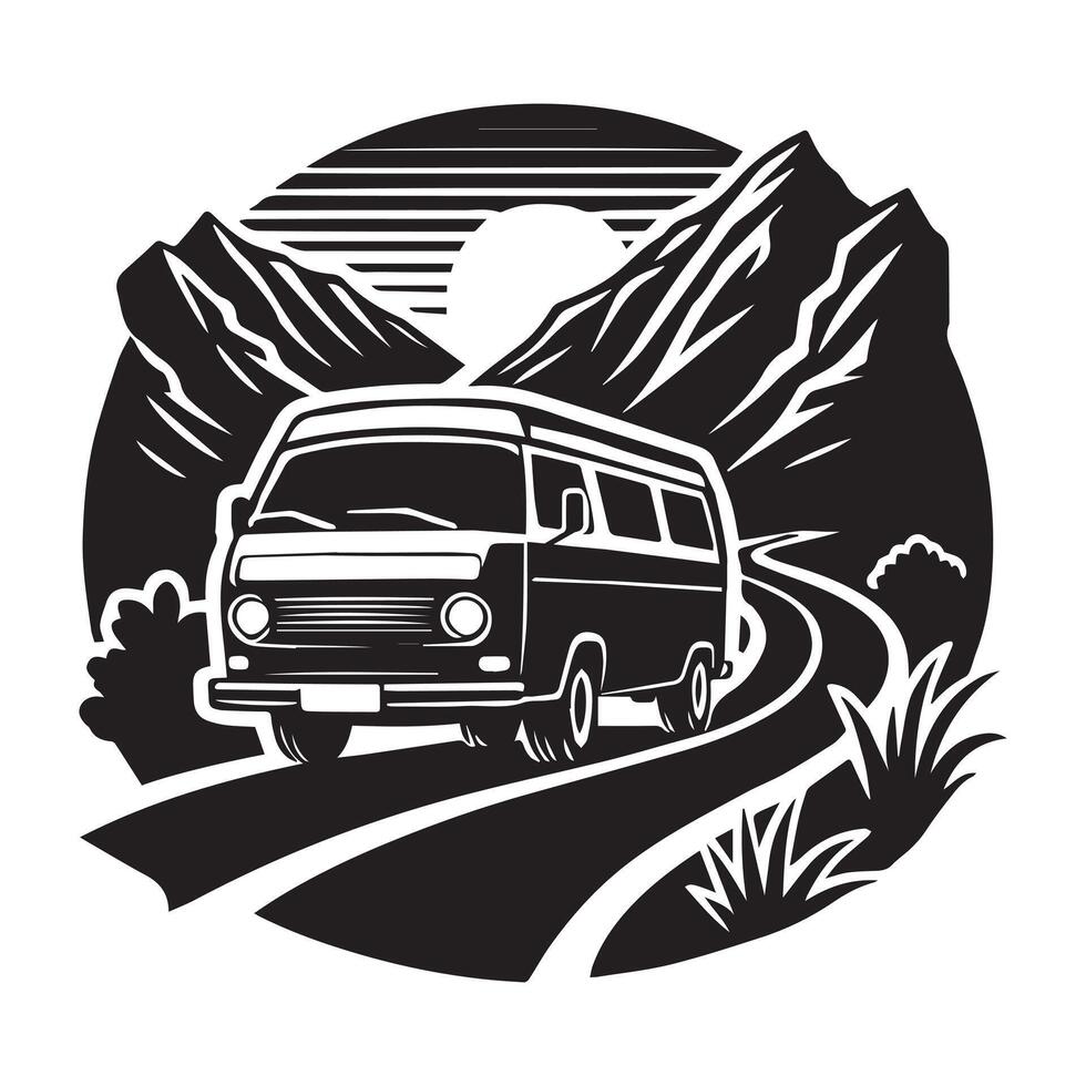 Retro Camper Van Graphics for Print Projects vector