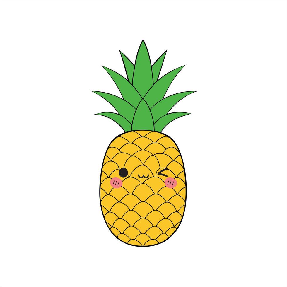 Playful Pineapple Design Featuring Kawaii Face Expression vector