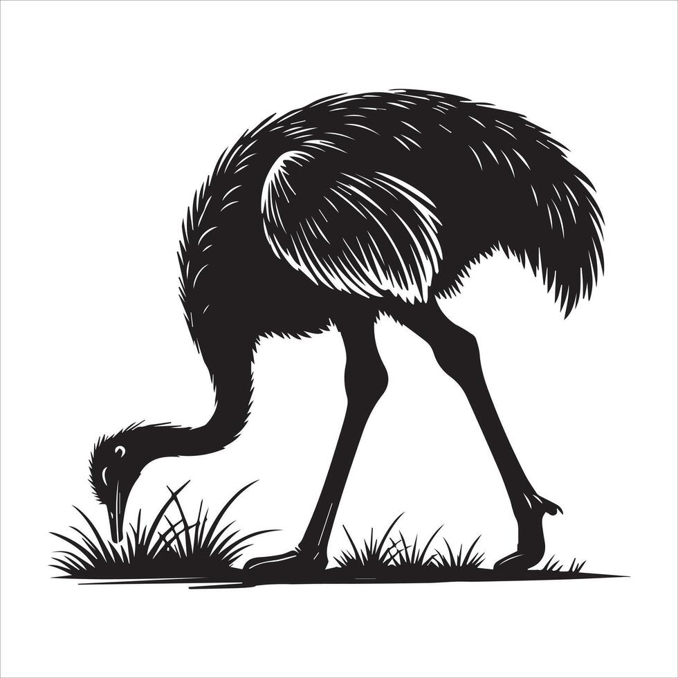 Graceful Greater Rhea Bird Design in Silhouette Form vector