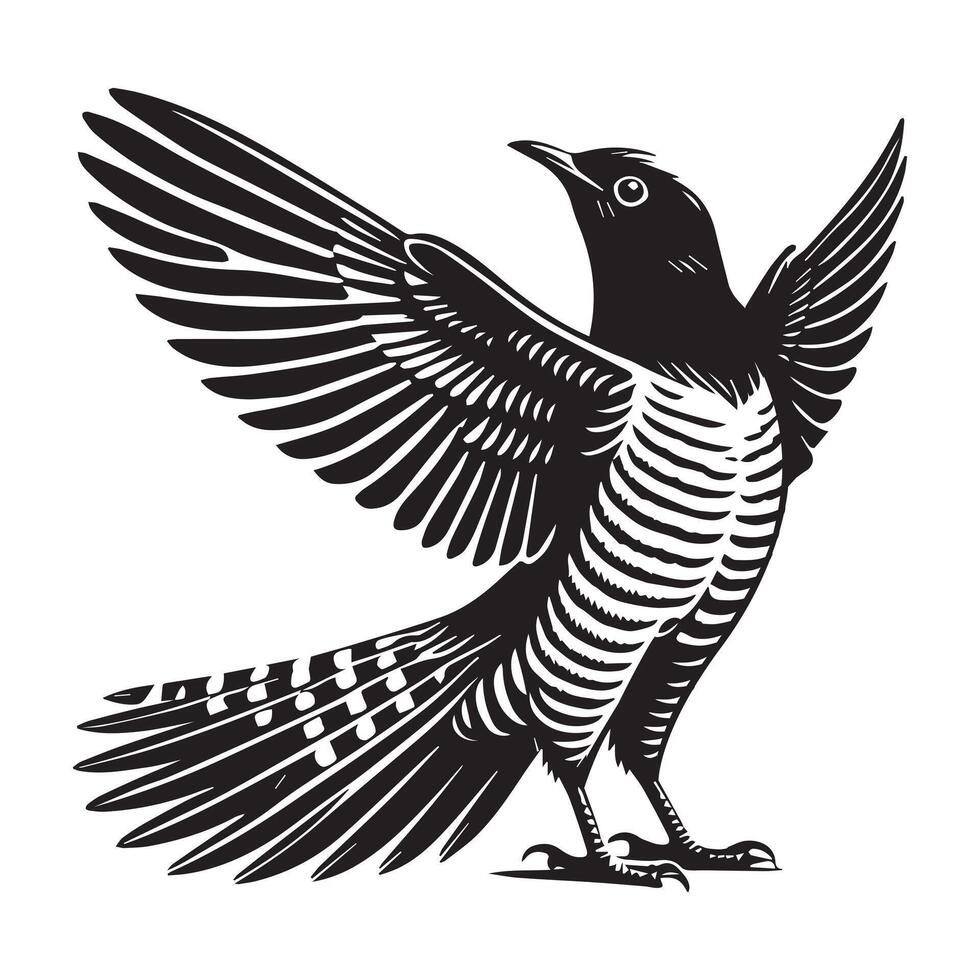 Cute Common Cuckoo Bird Illustration with Silhouette Art Design vector