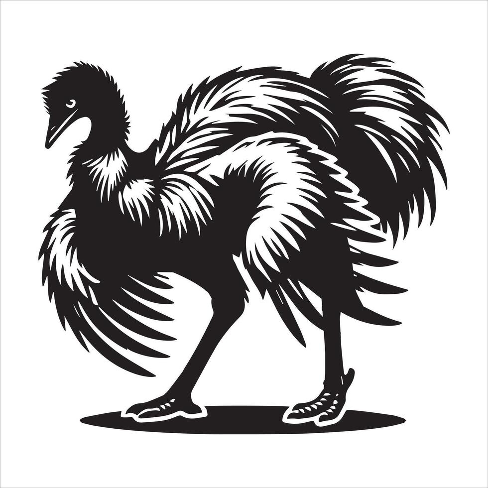 Playful Emu Illustration with Flightless Silhouette vector