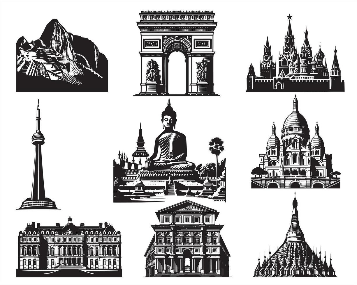 Collection of Famous Global Landmarks Design vector