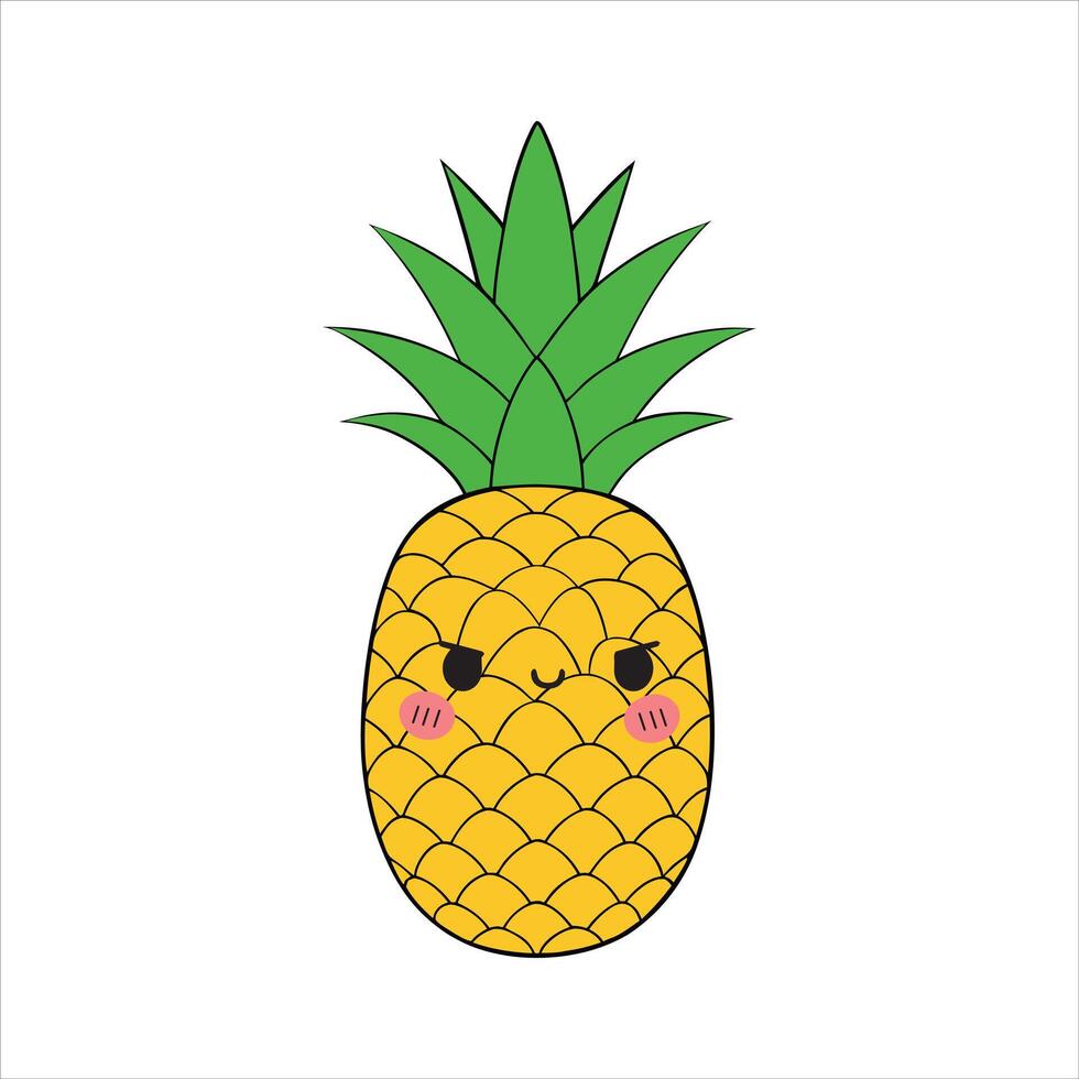 Cute Pineapple Design with Kawaii Face and Colorful Vibes vector