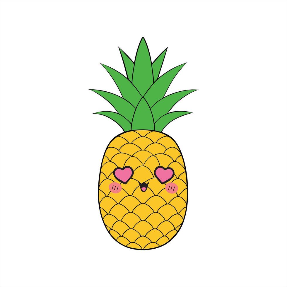 Smiling Kawaii Pineapple Face Design in Bright Colors vector