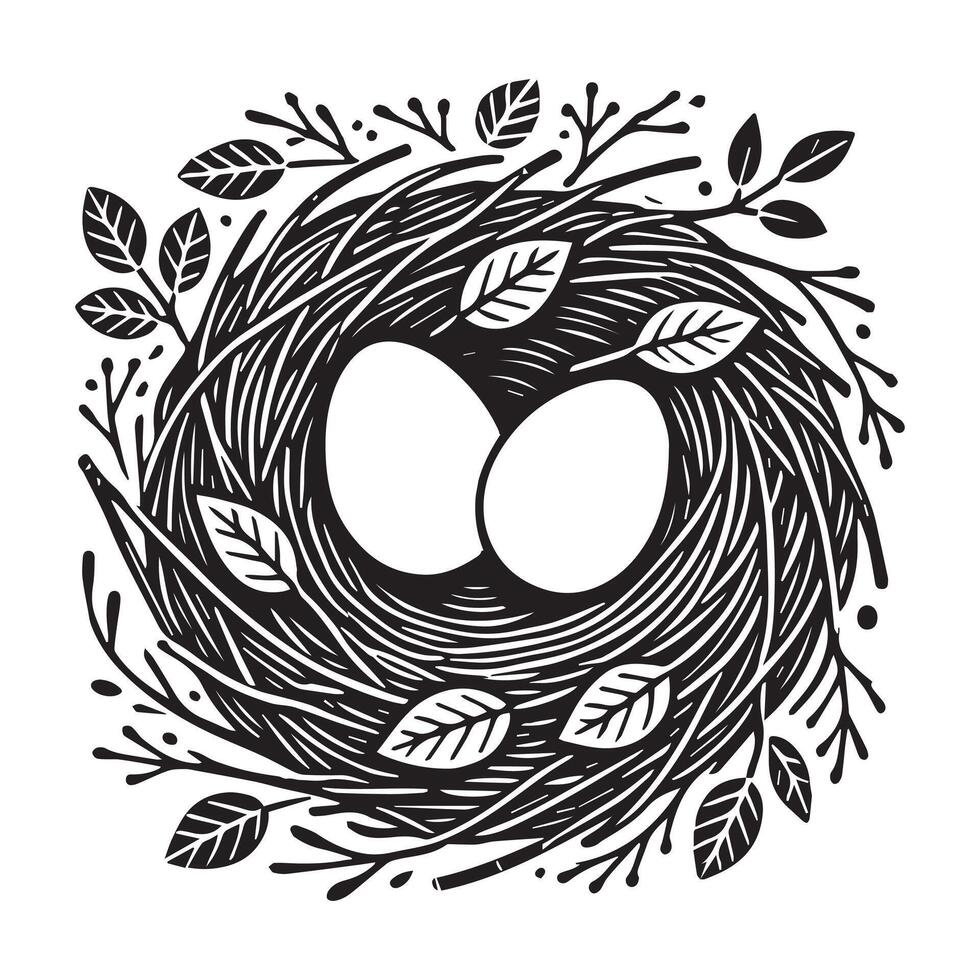 Nature-Inspired Bird Nest with Eggs Illustration for Printables vector