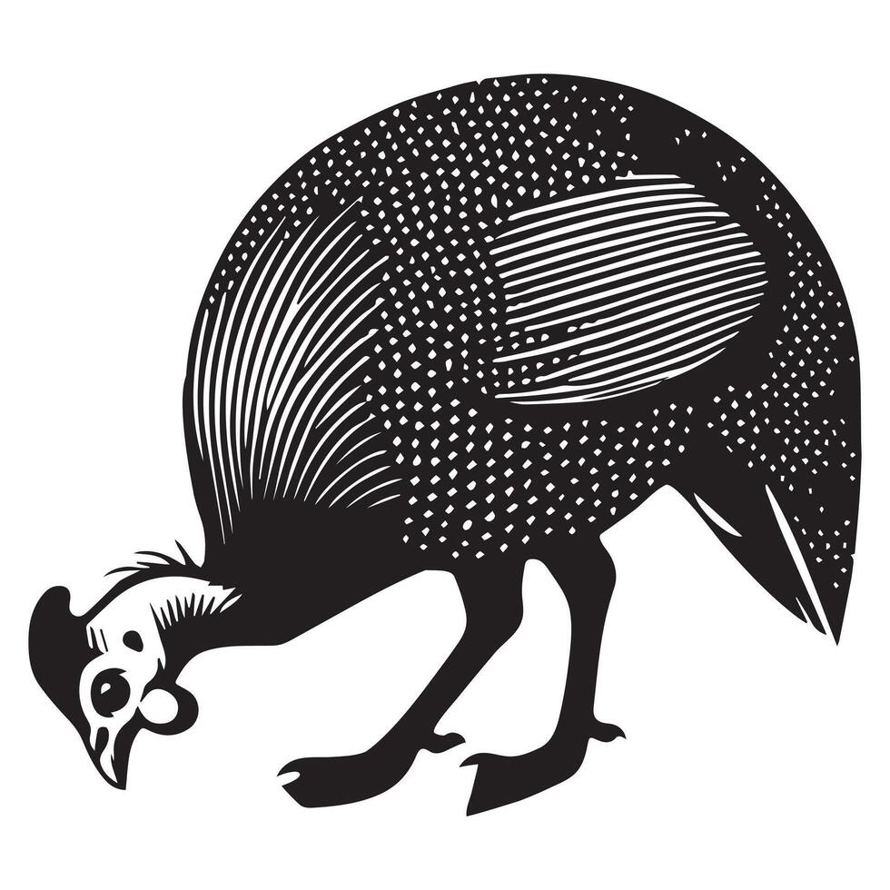 Silhouette Design of Helmeted Guineafowl Bird in Cute Style vector