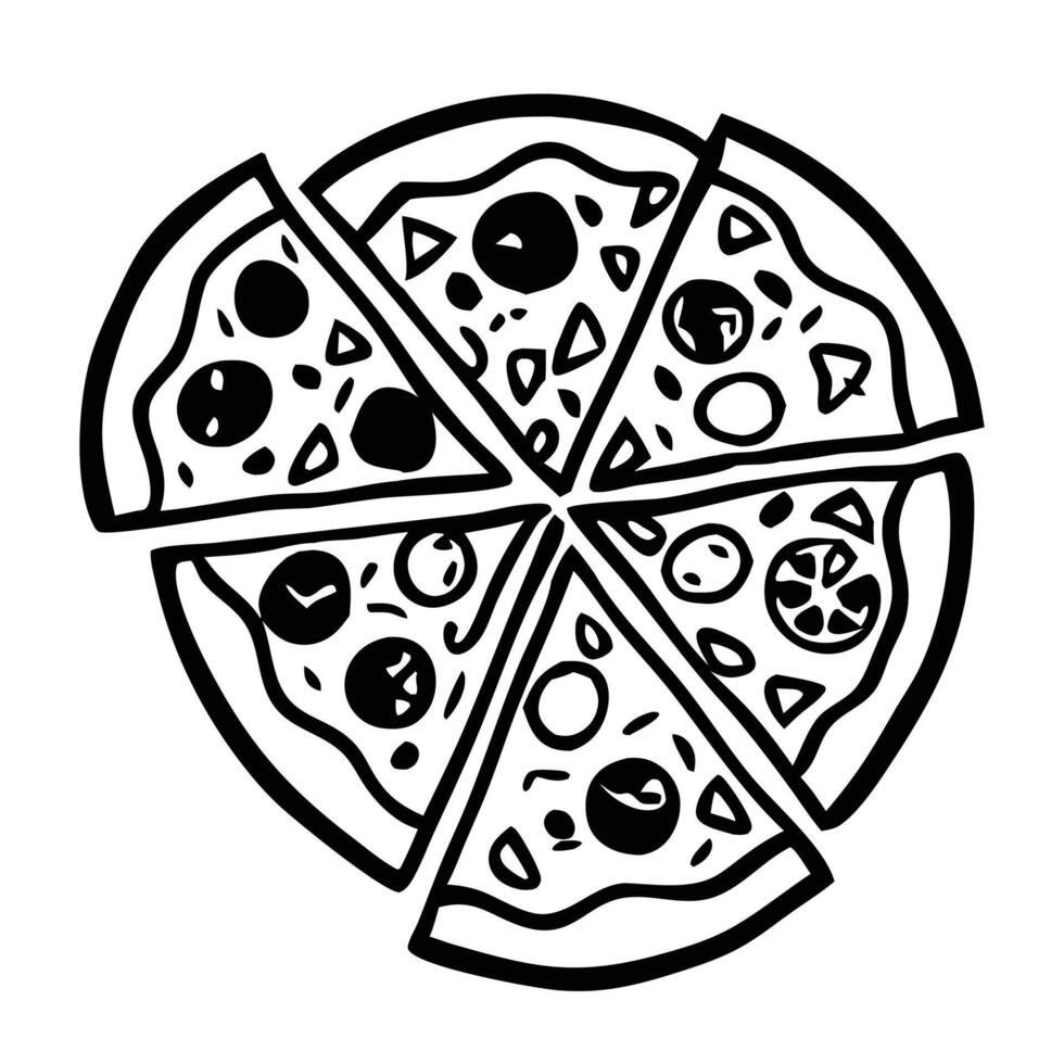 Delicious Pizza slice illustration in black and white vector