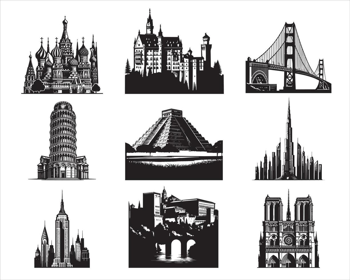 World Heritage Landmarks Design bundle vector