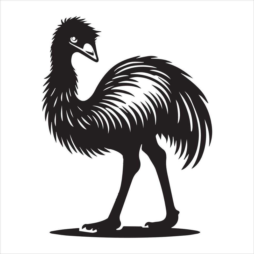 Emu Flightless Bird Silhouette with Cute Details vector