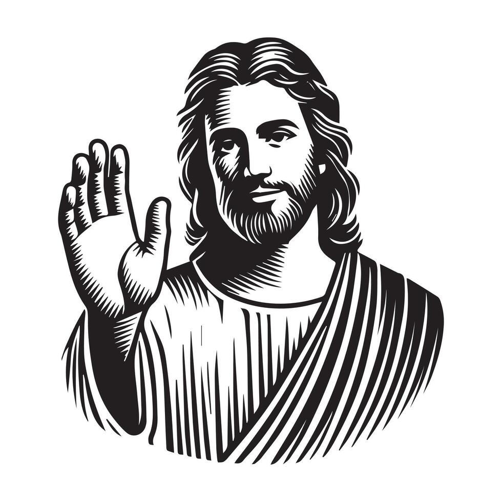 Majestic Jesus Christ Profile and Face Clip Art Design vector