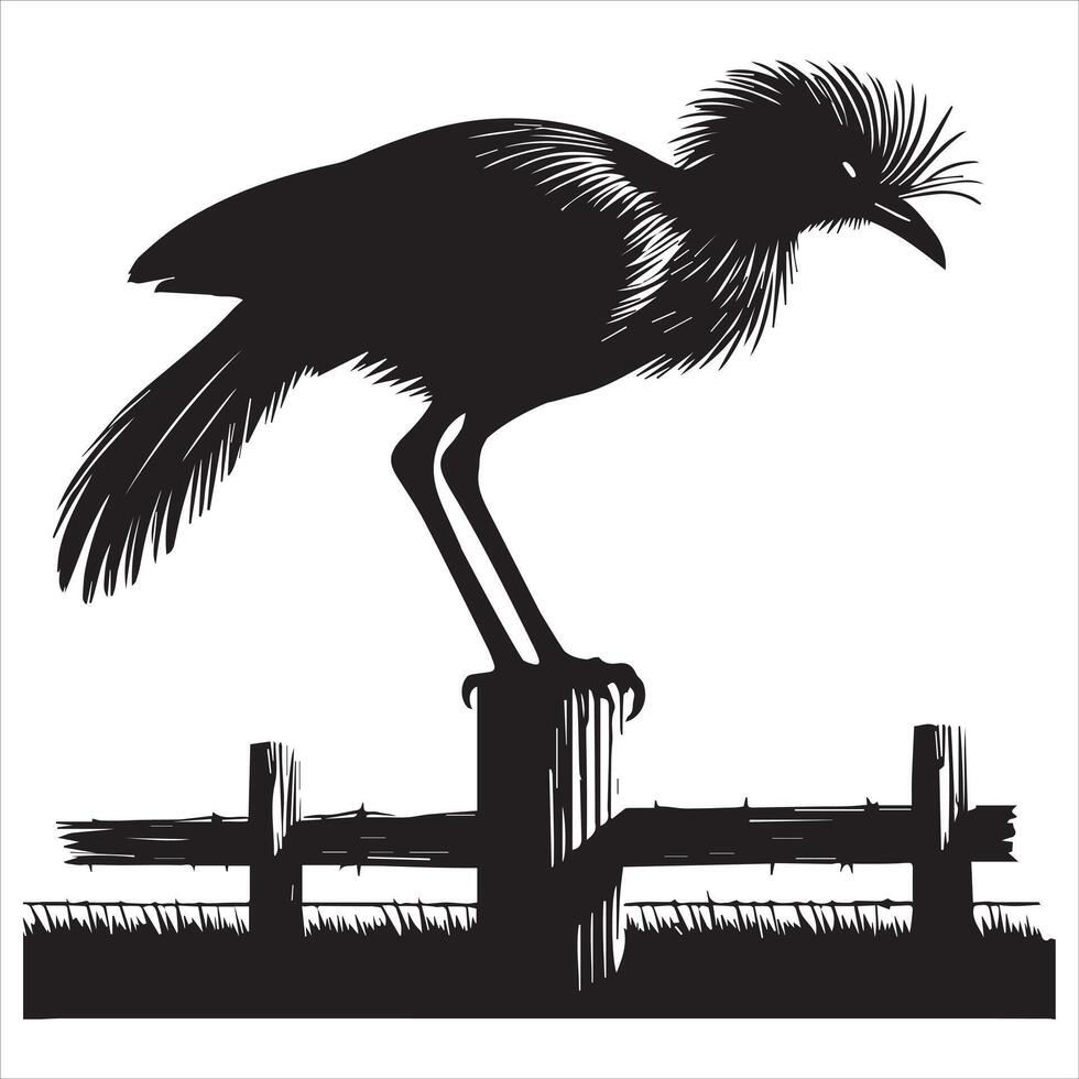 Cariama Cristata Bird Silhouette with Simple Detailing vector