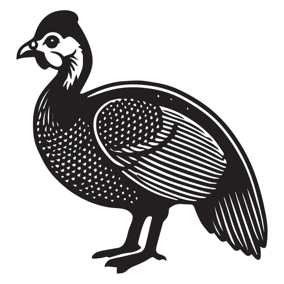 Lovely Helmeted Guineafowl Bird Illustration in Silhouette Form vector