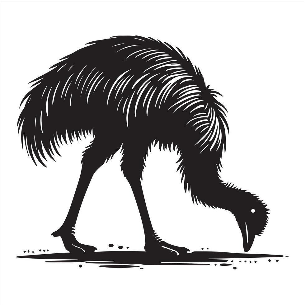Elegant Emu Flightless Bird in Simple Silhouette vector