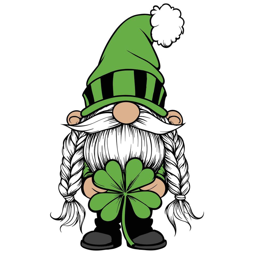 St Patricks Day Gnome with Clover and Gold vector