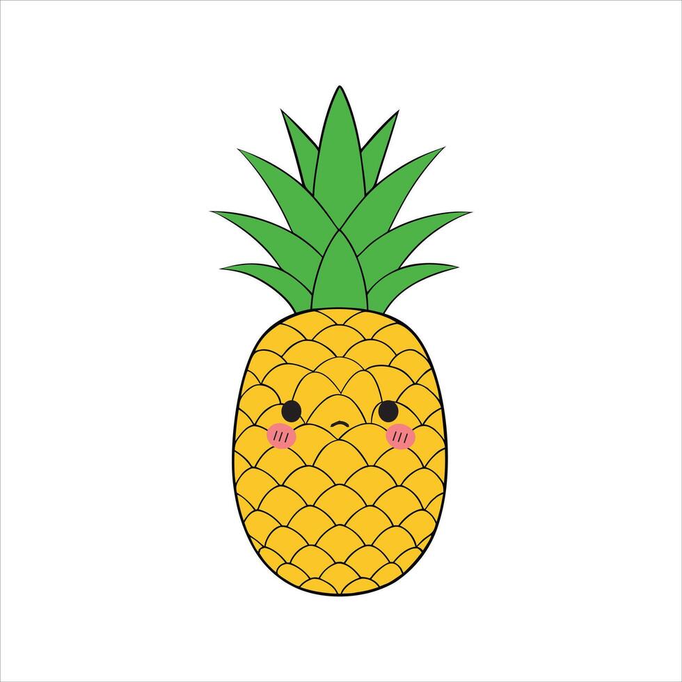 Kawaii Pineapple Character with a Delightful Face vector