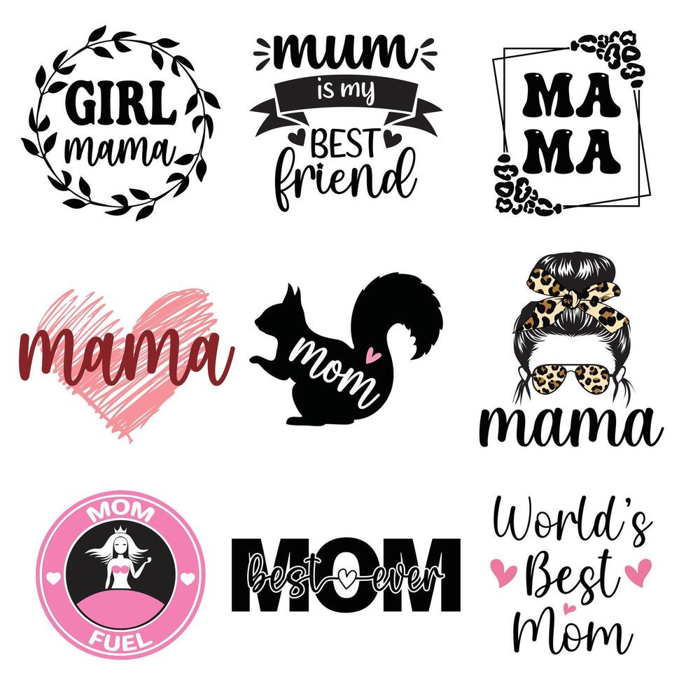 Artistic Happy Mother's Day Mama Illustration and Typography T-shirt Design Bundle vector