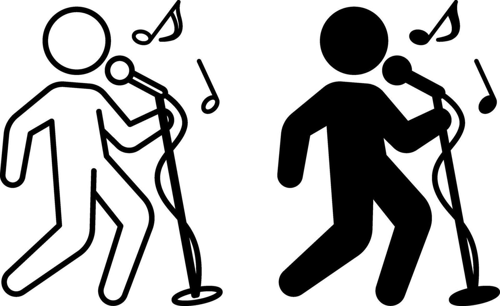 Singing Icons. Black and White Illustrations. Man Singing Song. Microphone, Singer, and Musical Notes. Concept Music vector