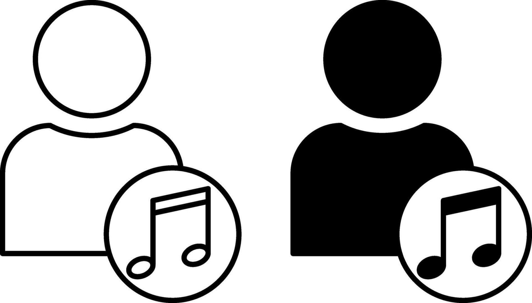 Musician Icons. Black and White Illustrations. Man and Musical Note. Concept Music vector