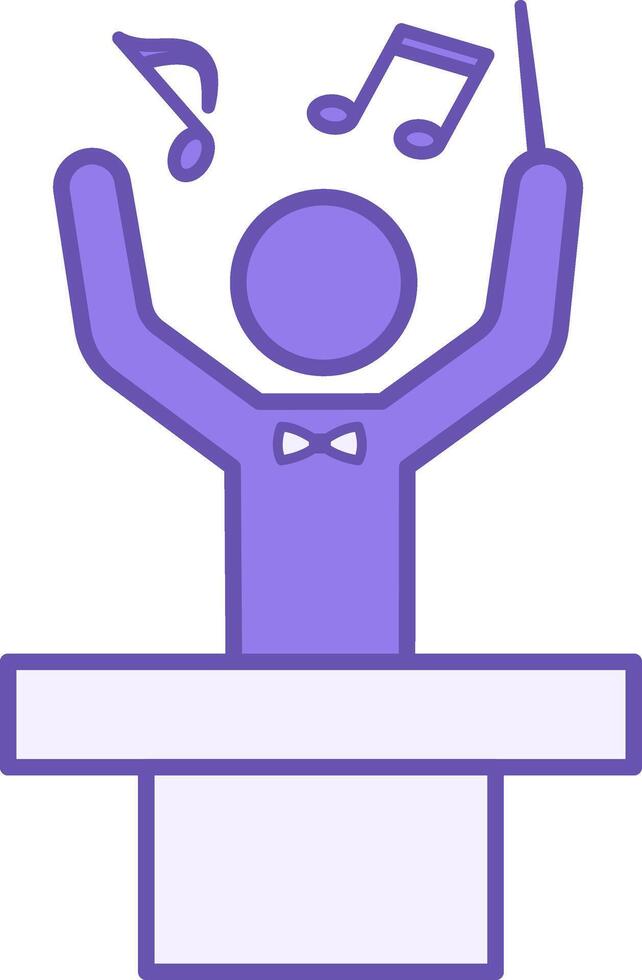 Colored Orchestra Conductor Icon. Illustration. Head of Ensemble Music. Man with Bow Tie Conducting Orchestra, Choir. Musical Notes. Music Concept vector