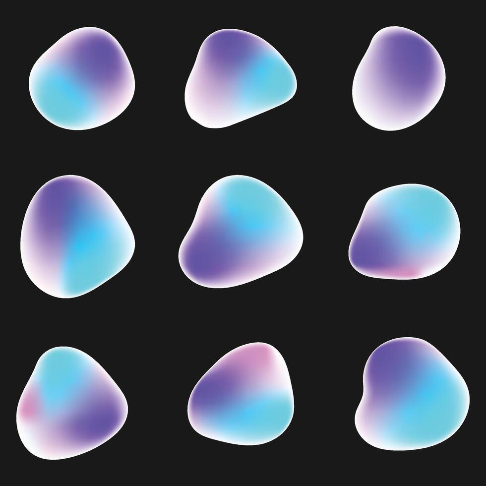 Organic liquid gradient shapes set on black background. design vector