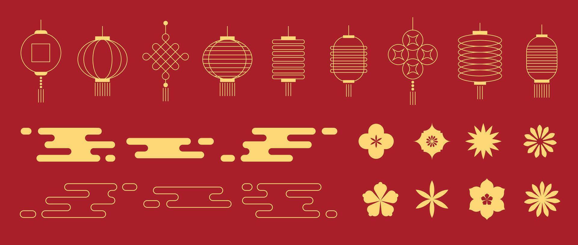 Flat chinese new year celebration elements ornaments collection design vector