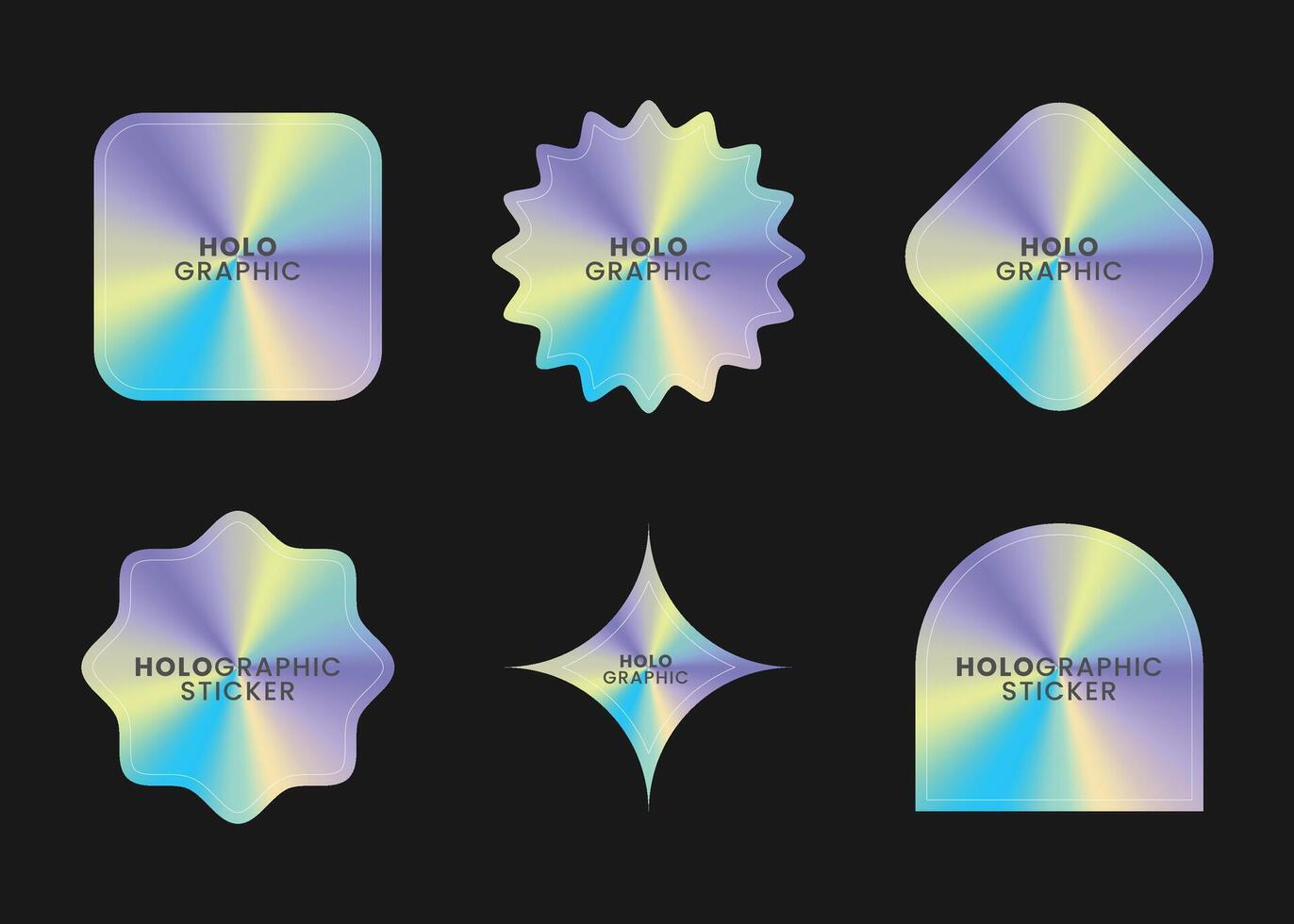 Hologram stickers or labels with colorful holographic color. Badge official seal. vector
