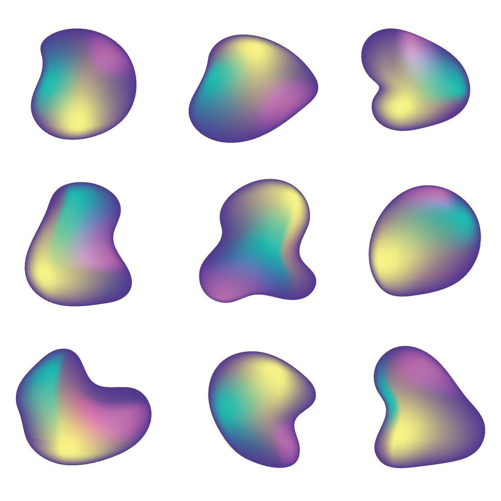 Realistic gradient liquid blob set isolated on white. Irregular geometric shape for design. vector