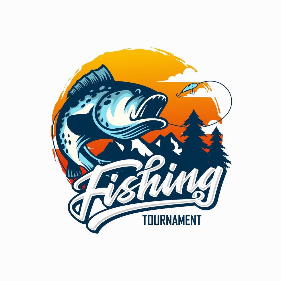 Fishing tournament logo template vector