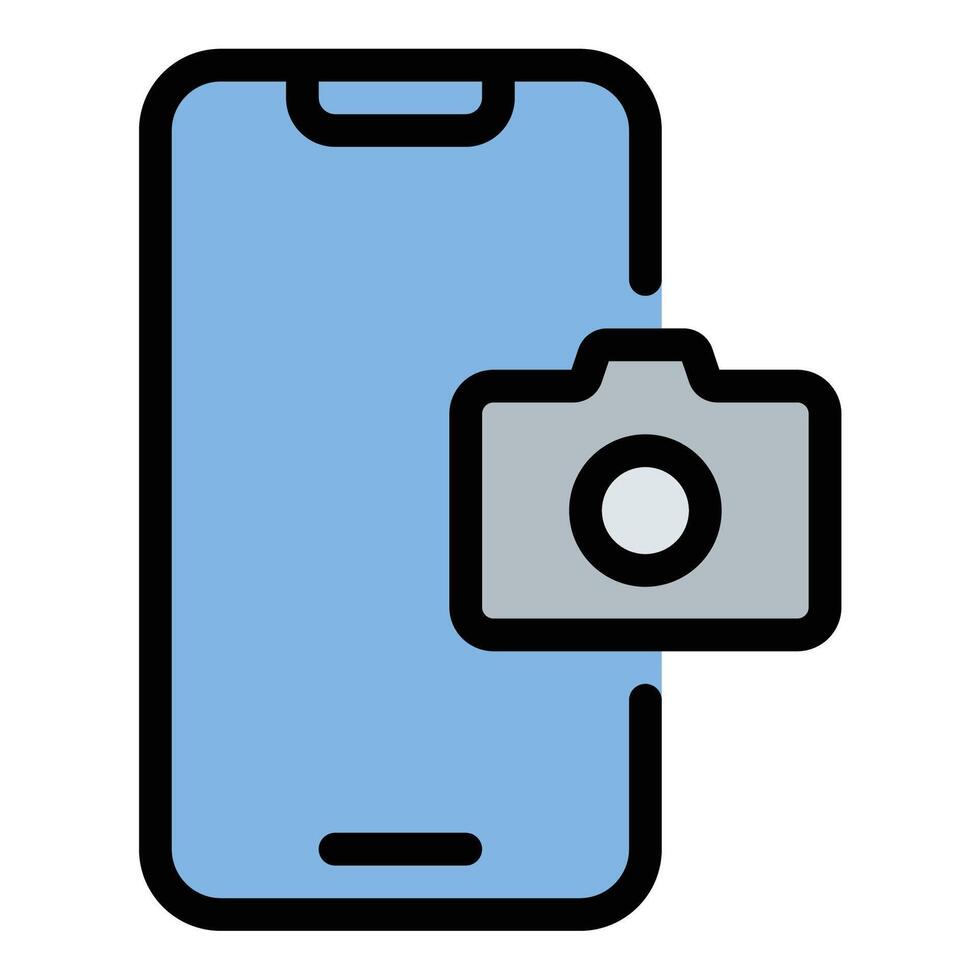Smartphone Camera icon flat line style illustration representing mobile photography and recording, suitable for camera apps, social media, and content creation platforms.. vector