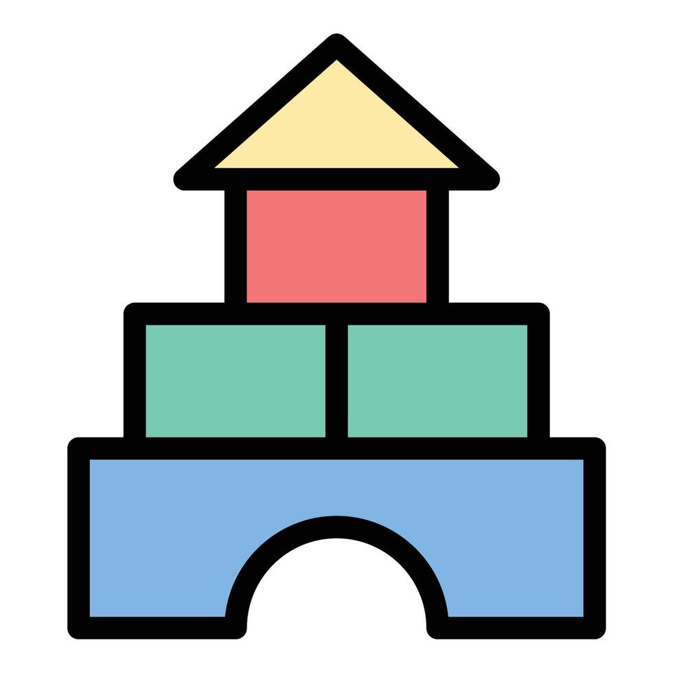 Bricks toy icon in flat line style representing building blocks creativity and childhood play ideal for education construction and imaginative development concepts. vector