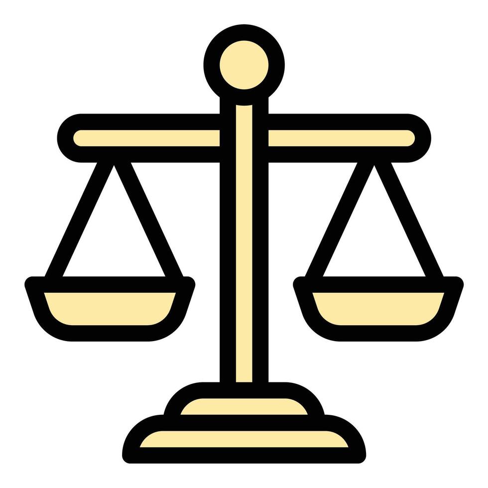 Law scale icon in flat line style representing justice fairness and legal balance ideal for court law firms and ethical decision-making concepts. vector