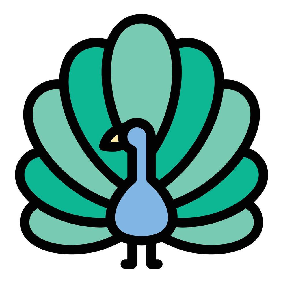 Peacock icon flat line style illustration representing beauty, elegance, and nature, suitable for wildlife, fashion, and decorative themes.. vector