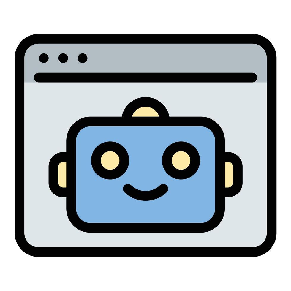 Artificial intelligence website assistant icon flat line style illustration representing AI-powered virtual support for websites, suitable for customer service, chatbots, and online automation themes. vector