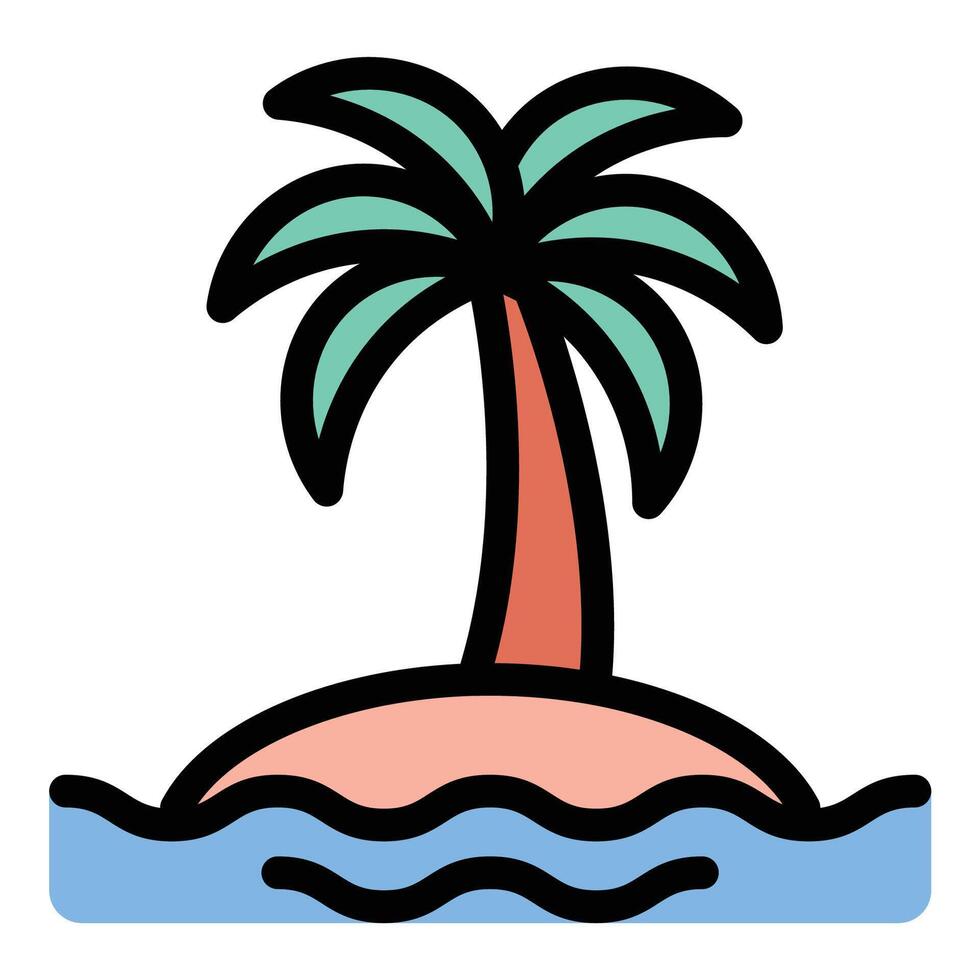 Island icon flat line style illustration representing a tropical getaway and nature, suitable for travel, tourism, and vacation-related content.. vector