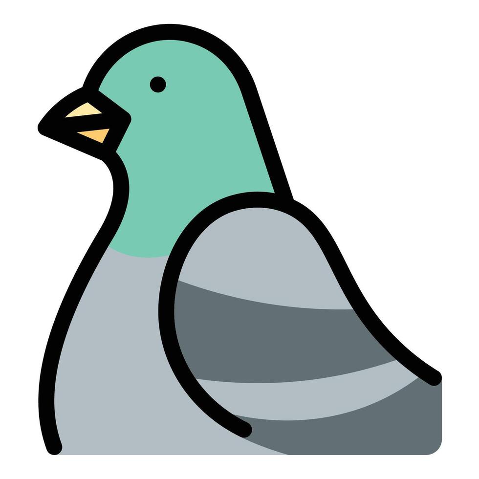 Pigeon icon flat line style illustration representing urban wildlife, communication, and peace, suitable for city life, messaging, and nature themes.. vector