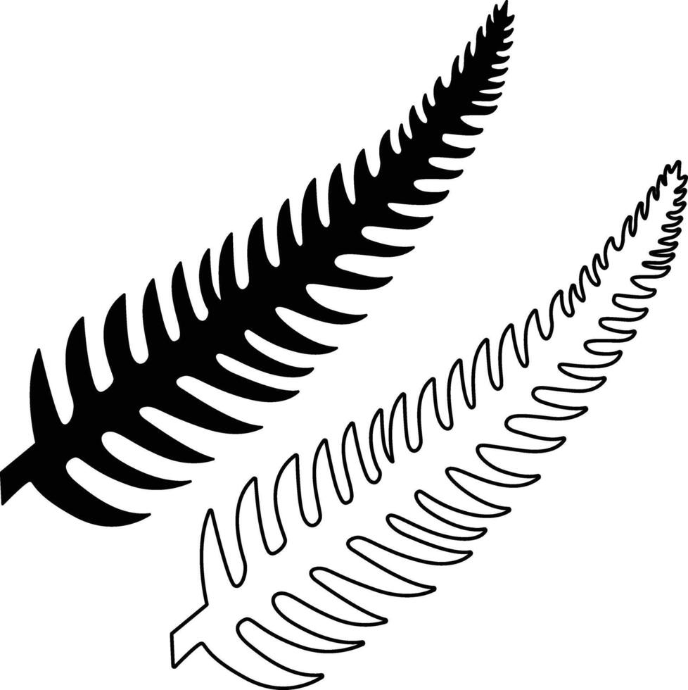 NZ Fern Silhouette Flat And Outline Design vector