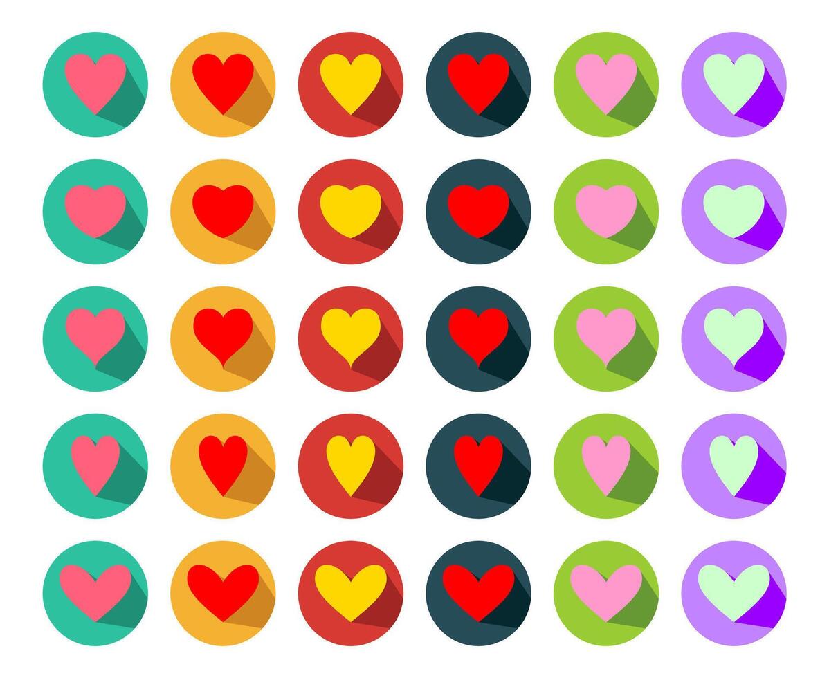 Various shape of 3D hearts in colorful circle. Colorful love icon set . vector