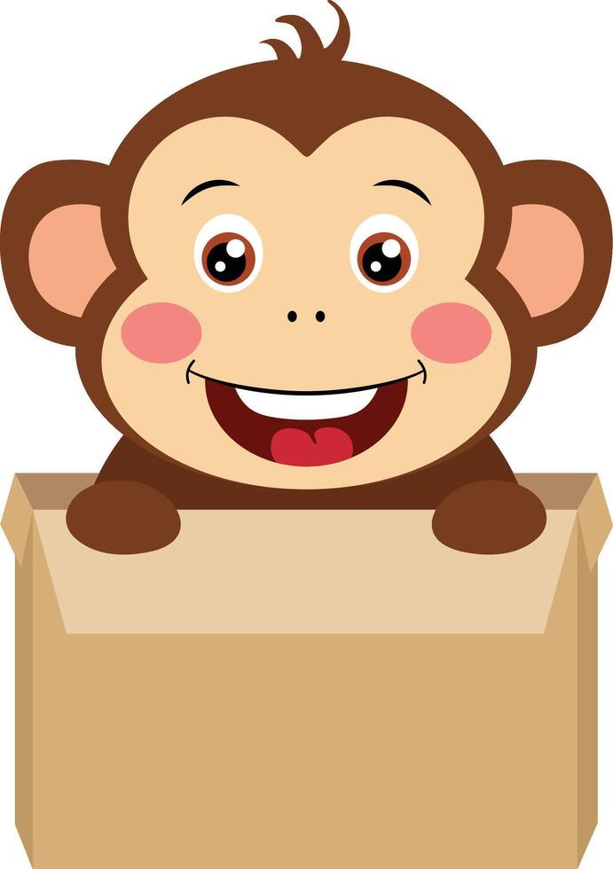 Happy monkey in cardboard box vector