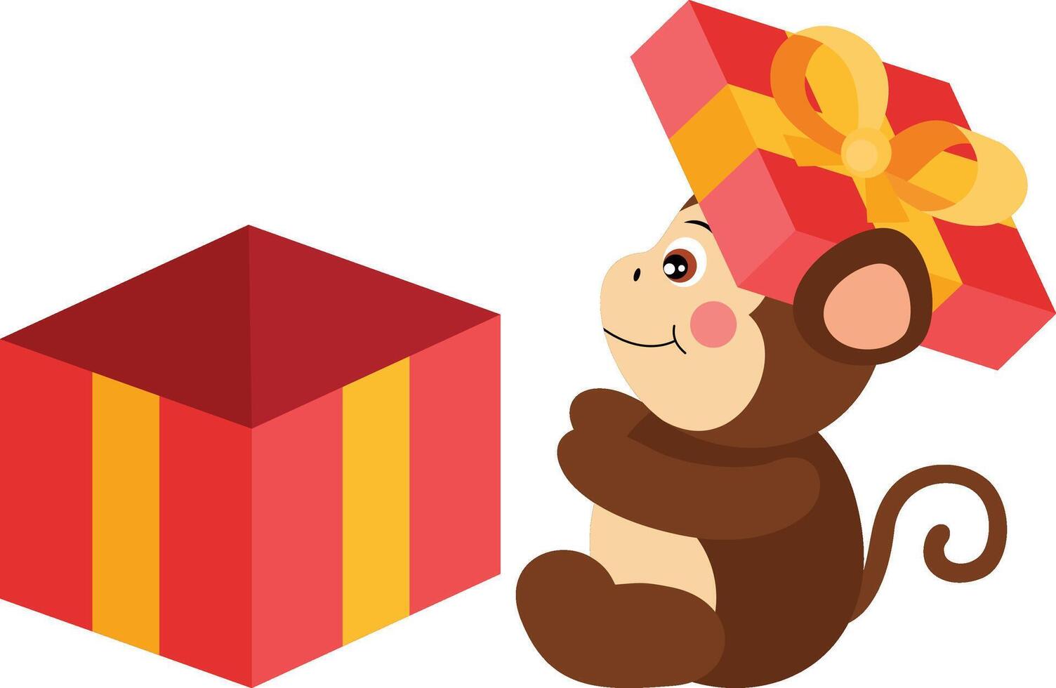 Friendly monkey with red gift open vector