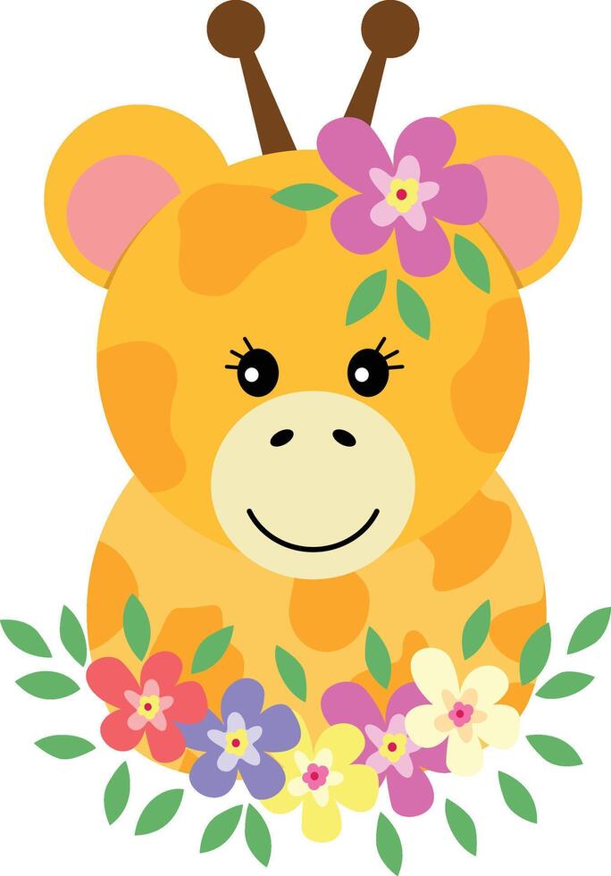 Cute giraffe with wreath floral on head vector