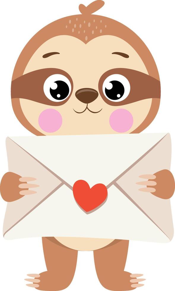 Funny brown sloth with a valentine envelope vector