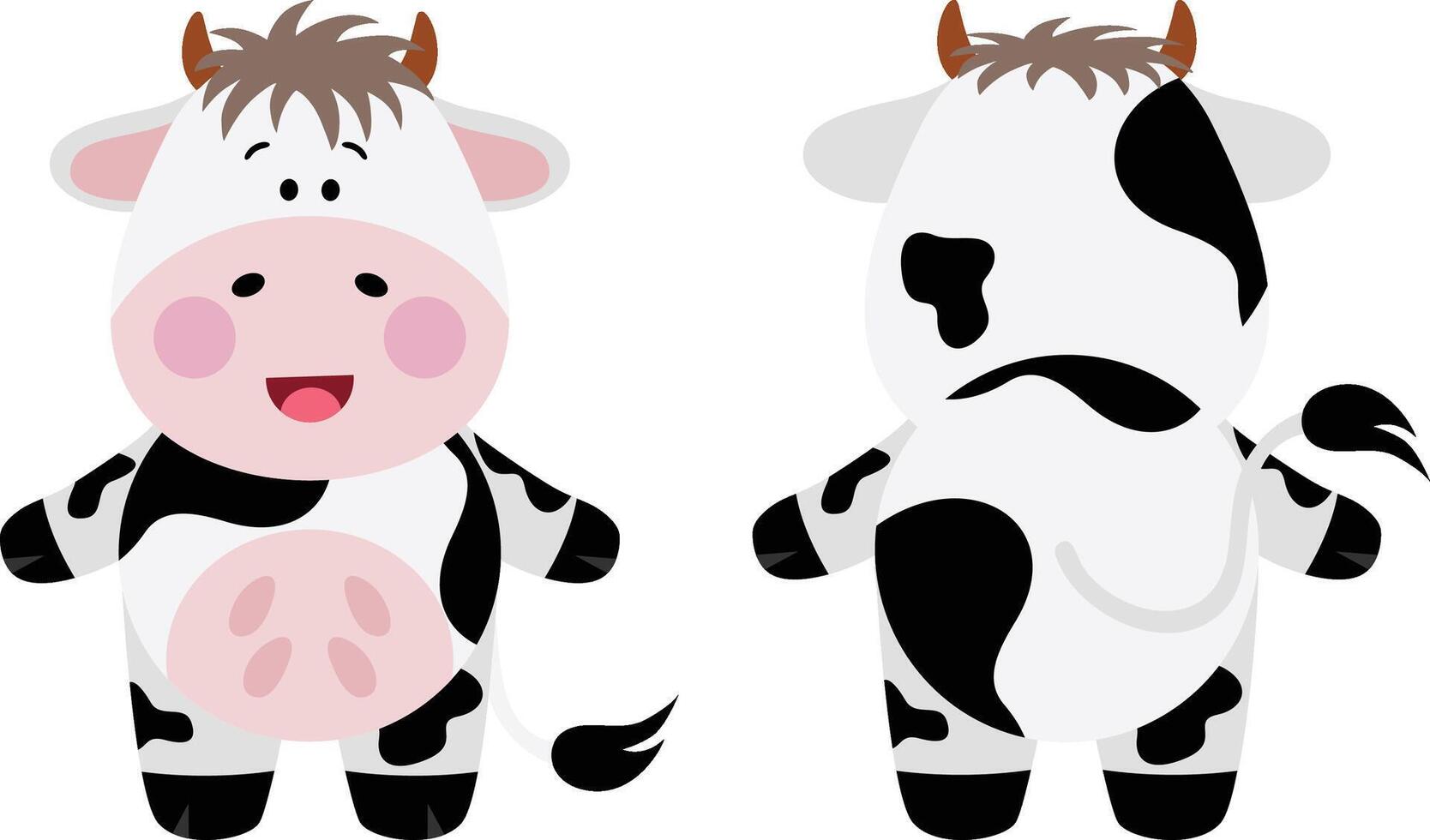 Cute cow on front and back position vector