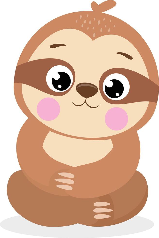 Friendly brown sloth sitting isolated vector