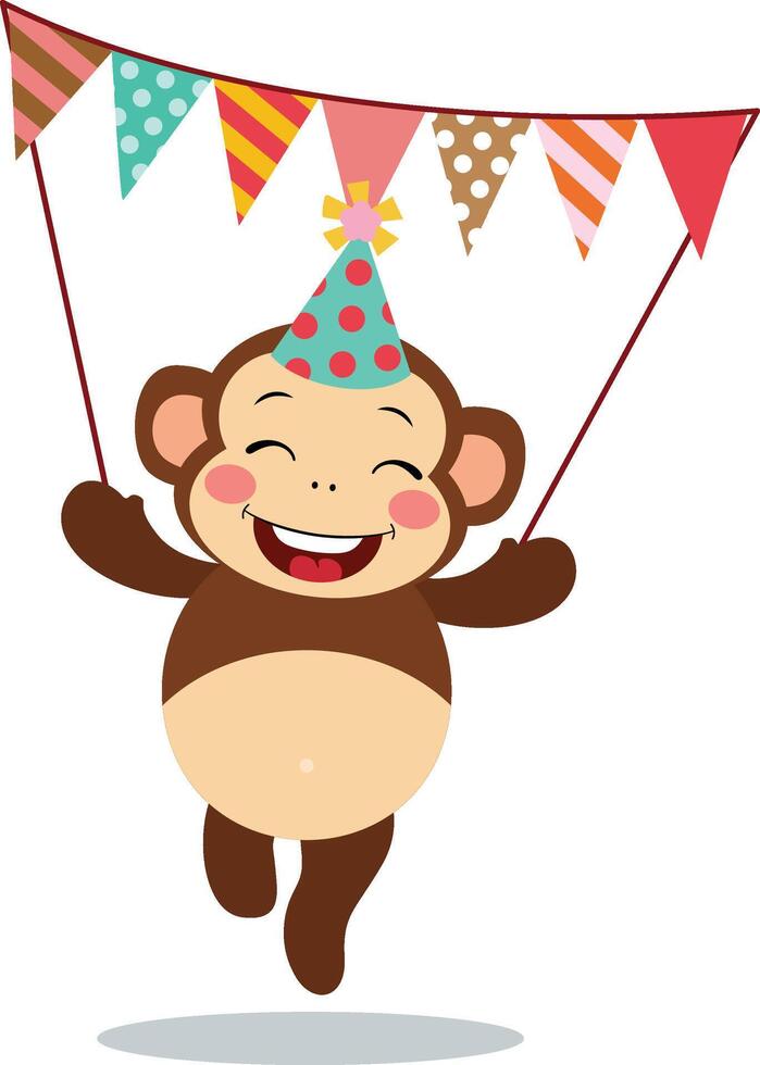 Happy monkey with party flag banner vector