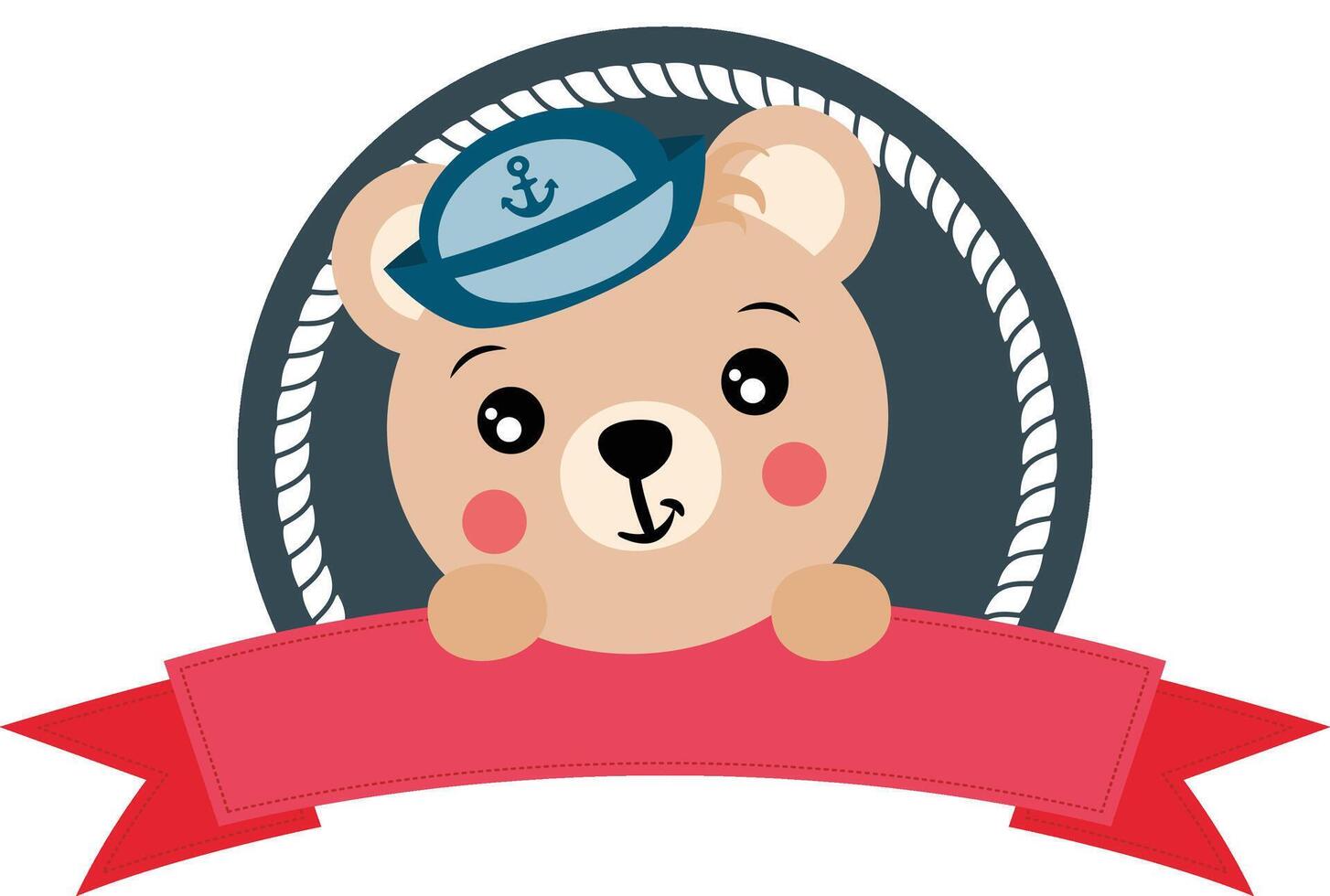 Cute sailor teddy bear with ribbon banner vector
