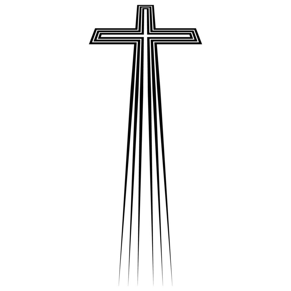 Stylized cross in perspective, path faith in God radiating rays vector
