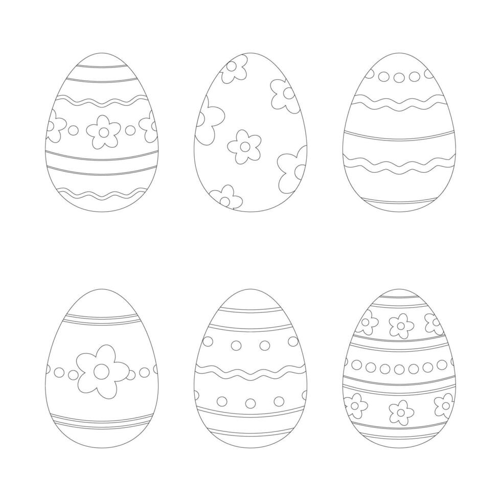 isolated easter egg outline set vector
