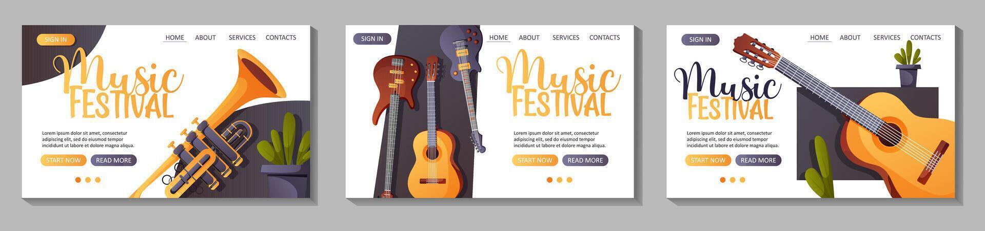 set of landing page web templates for a music festival vector
